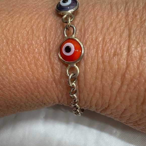 Sterling Silver Evil Eye Glass Bead Chain Bracelet 7.25” - Picture 4 of 9